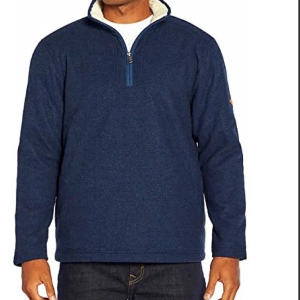 Orvis Brighton Men's Large Sherpa Fleece Lined Quarter Zip Pullover Sweater Blue